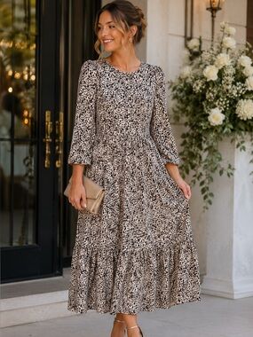 A New Day Leopard Print Long Sleeve Midi Dress - XXL